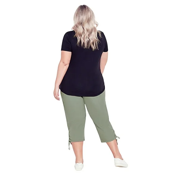 Avenue High Waist Elastic Waistband Drawstring Cinch Legs Gray Cropped Capris 16 - Picture 2 of 16